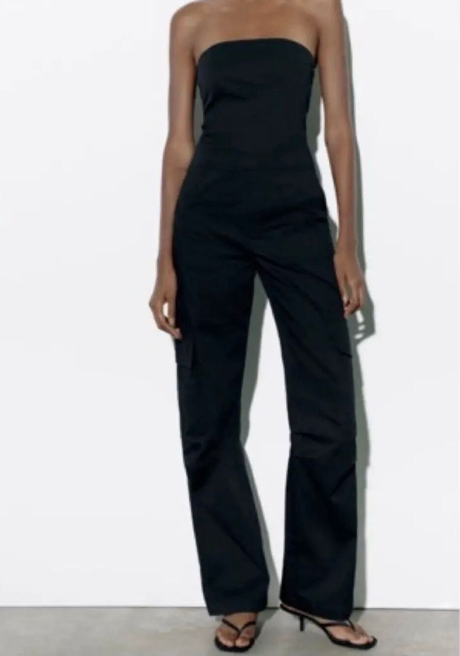 Zara Strapless Cargo Jumpsuit by Zara Black Size XS